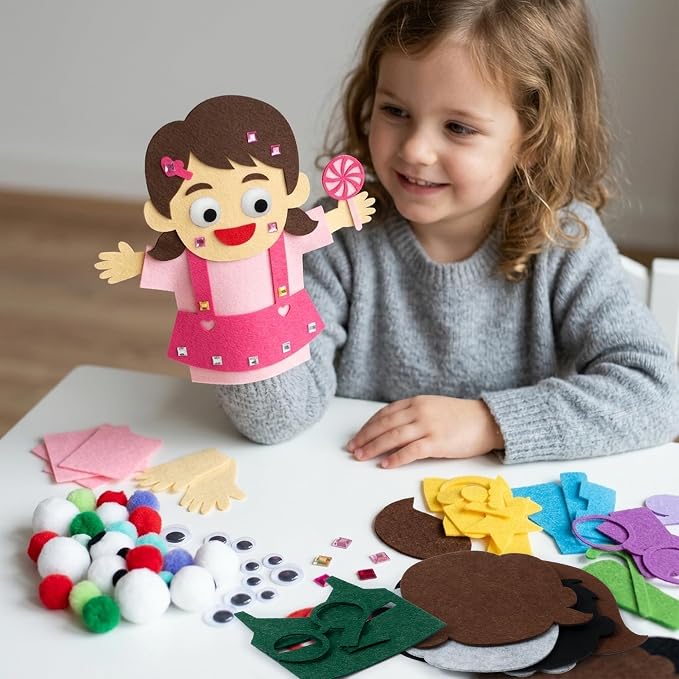 WATINC 6Pcs Hand Puppet Making Kit, Art Craft Felt Sock Puppet Toys, Creative - Image 5