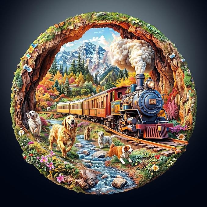 KAAYEE Wooden Puzzles for Adults, 3D Visual Effect Dogs Racing Against Trains - Image 9