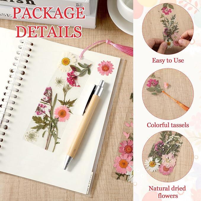 40 Sets Dried Flower Bookmark Making Kit Transparent Bookmark DIY Projects - Image 3