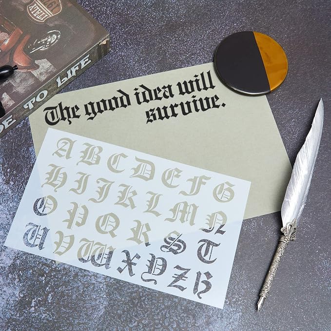Outus 8 Pieces Letter Stencils Old English Reusable Plastic Calligraphy Letter - Image 4