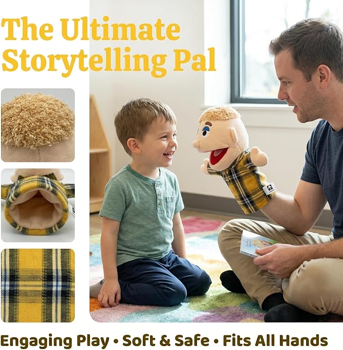 Family Hand Puppets for Kids, Includes Grandpa, Son - Image 5