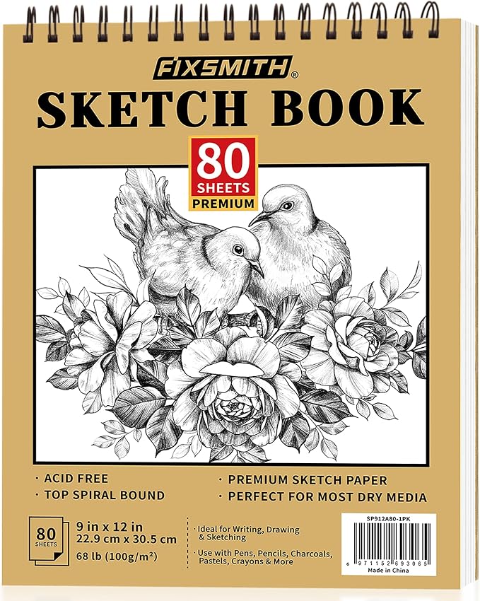 FIXSMITH 9"X12" Sketch Book | 80 Sheets Sketchbook | Top Spiral Bound Artist by FIXSMITH