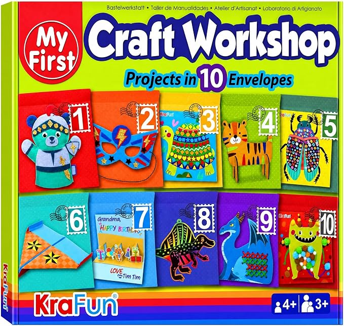 KRAFUN Toddler Beginner Art & Craft Kit Ages 3-5 | 10 Envelopes | 10 projects: by FunCreativeArtsCraftKits