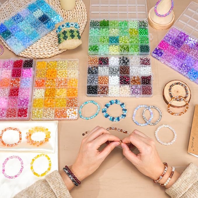 7200PCS 6mm Glass Beads Bracelet Making Kit, 144 Colors Assorted Crystal Beads - Image 3