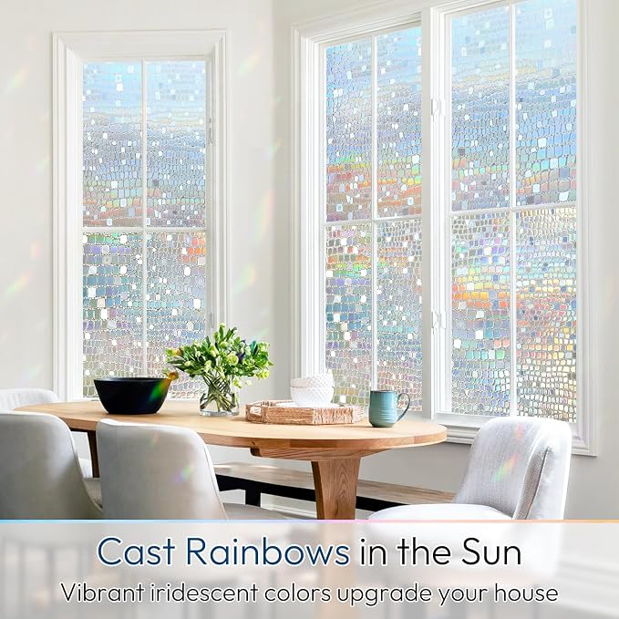 rabbitgoo Window Privacy Film Decorative Rainbow Cling, 35.4" x 78.5" | 3D - Image 2