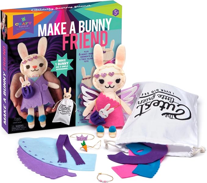 Craft-tastic – Make a Bunny Friend Craft Kit – Learn to Make 1 Easy-to-Sew - Image 3
