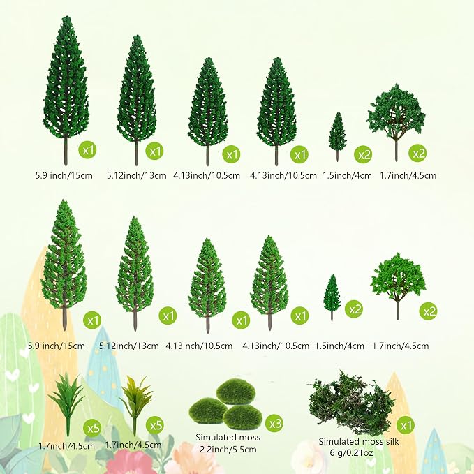 30 Pieces Model Trees Mixed 1.7-6 Inch Fake Miniature Trees | Artificial Moss - Image 2