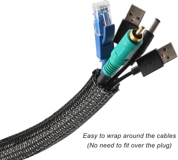 10ft - 1/2 inch Braided Cable Management Sleeve Cord Protector - Self-Wrapping - Image 2