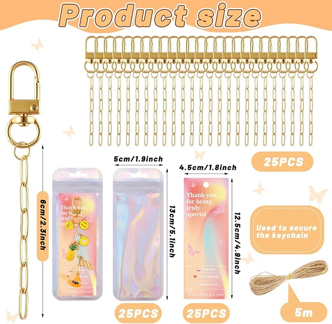 Wurosi 25 Set Paperclip Keychain Making Kit, Bag Charm Kit, 25 Keychain Clips - Image 2