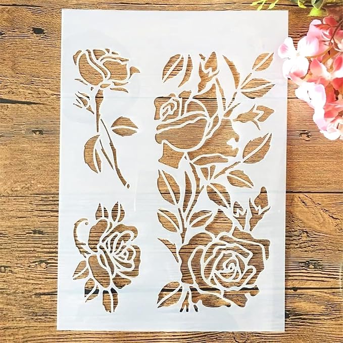 TIAMECH A4 Reusable Rose Flowers Stencil by TIAMECH