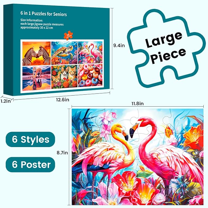 6 Packs 16 Piece Large Piece Jigsaw Puzzle Dementia Alzheimer's Products and - Image 2