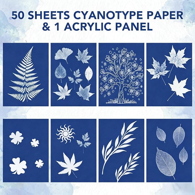 Cyanotype Kit with 50 Sheets Sun Print Paper & Acrylic Panel, Solar Printing - Image 3