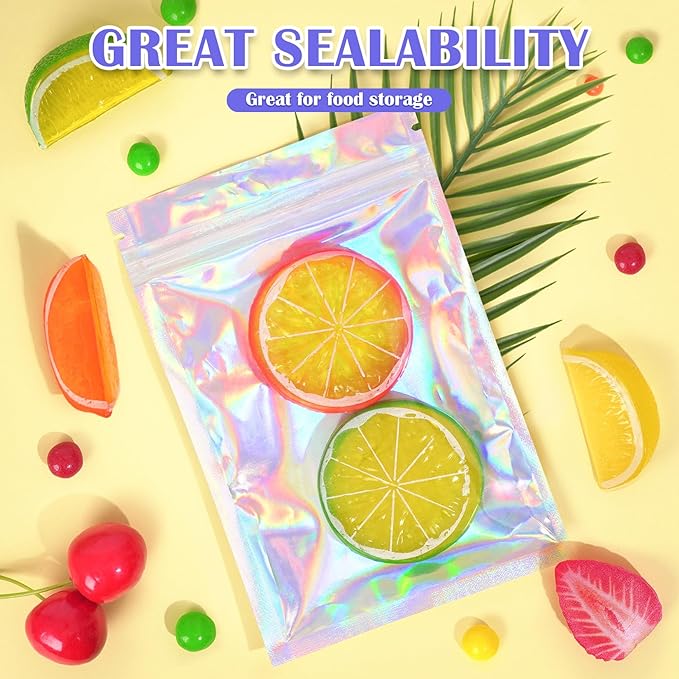JETMORE 100 Pcs Mylar Bags, Holographic Bags, Resealable Bag - Image 3