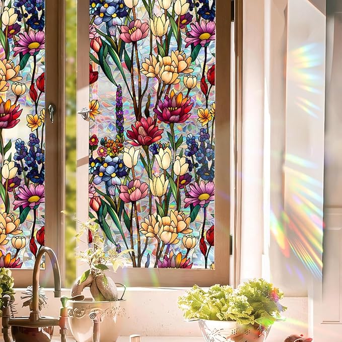 Floral Stained Glass Window Privacy Film, Retro Decorative Rainbow Window - Image 7