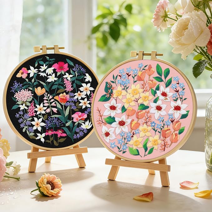ERKOON Embroidery Kit for Beginners Adult, 2 Set Floral Cross Stitch Set - Image 6