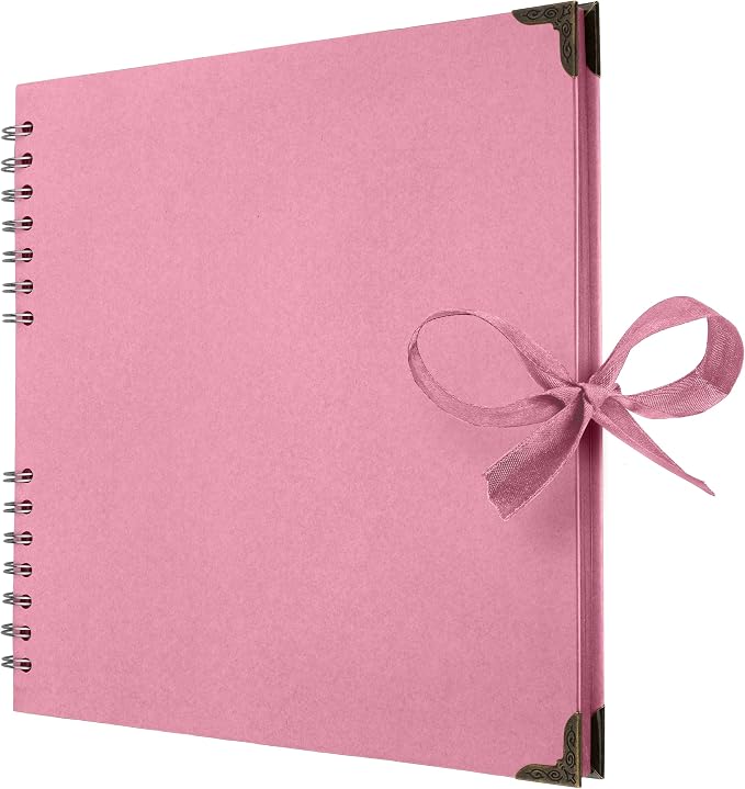 Bstorify 10 x 10 Inches Scrapbook Album 70 Pages Pink Thick Kraft Paper Corner by Bstorify