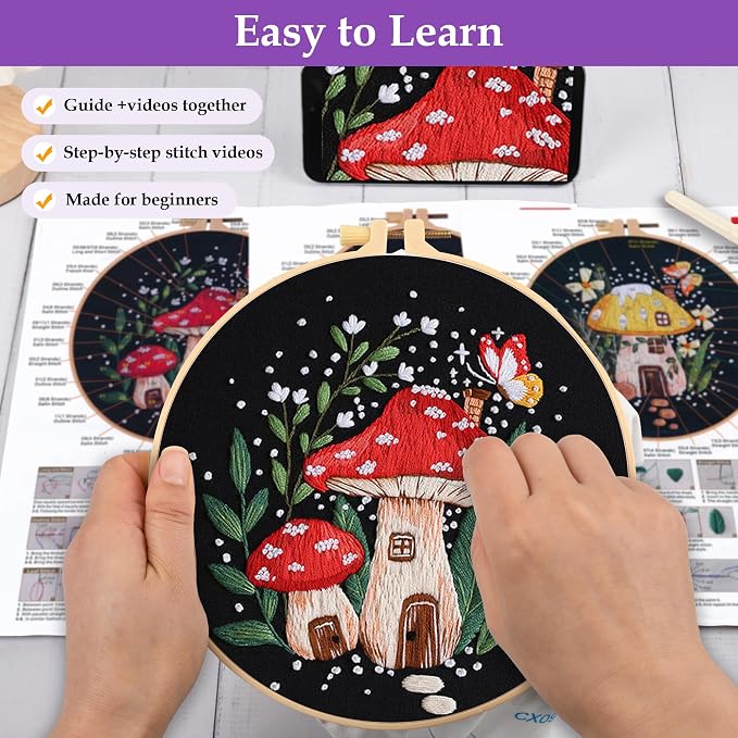 Uniartfy 3 Sets Embroidery Kit for Adults Beginners, Needlepoint Kits Cross - Image 3
