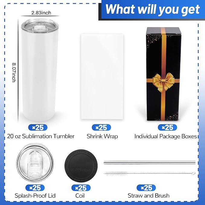 Joyclub 25 Pack 20 oz Sublimation Tumblers Bulk Sublimation Blanks - Image 2