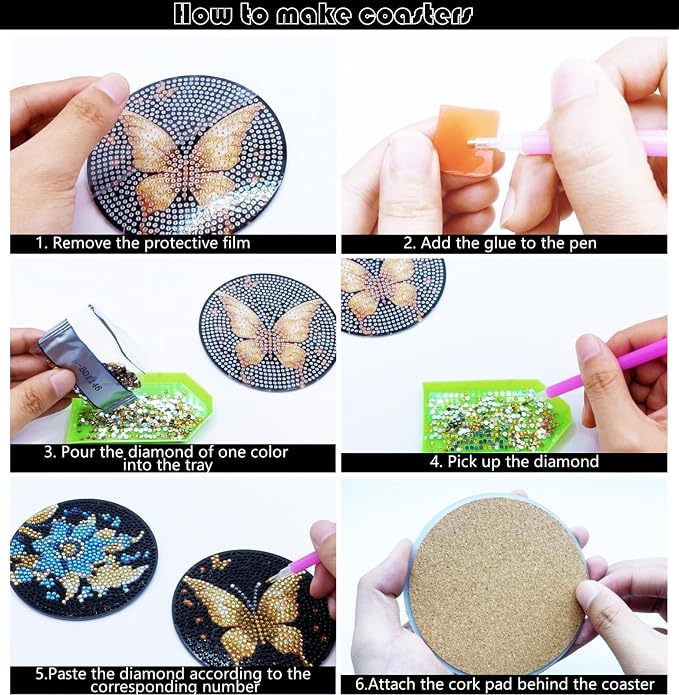 8pcs Flower Diamond Painting Coasters Kits - Image 3