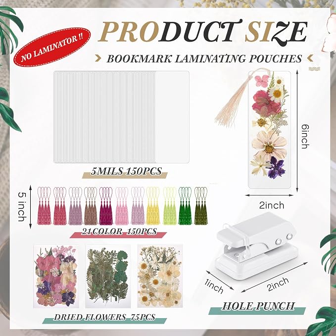 Fuyoooo 376 Pcs Pressed Flowers Bookmark Making Kit, DIY Bookmark Laminating - Image 2