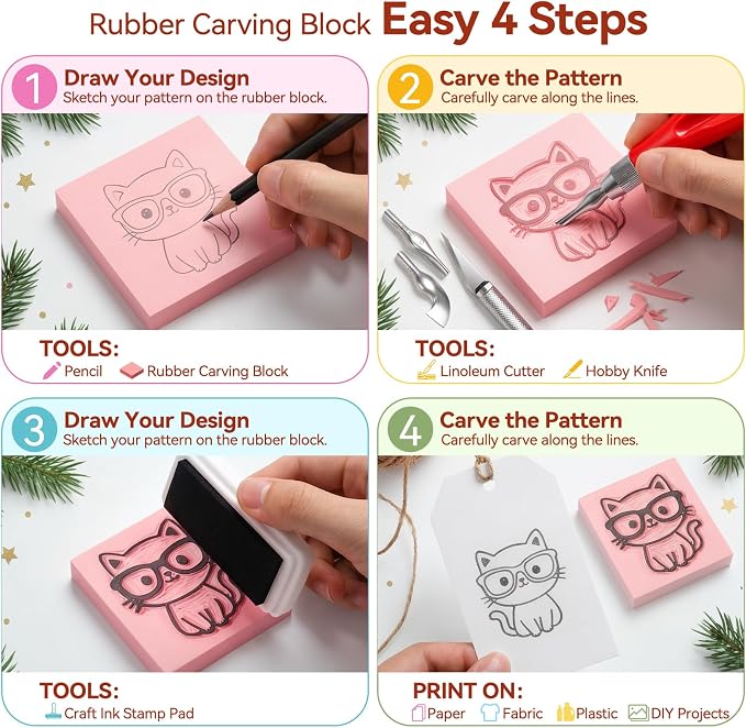WAYCOM 18Pcs Linoleum Blocks for Printmaking: Linocut kit - Image 6