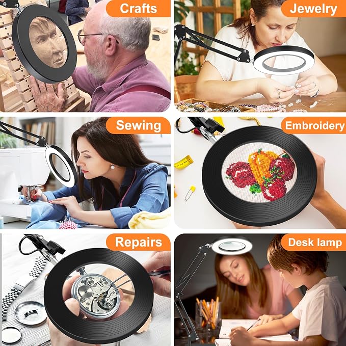 10X Magnifying Glass with Light and Stand, Dimmer Adjustable Swing Arm 2-in-1 - Image 7