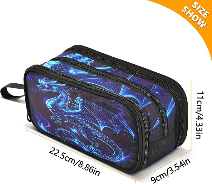 Dragon Blue Black Pencil Case Box Boys Girls Large Pencil Pouch Zipper - Image 7