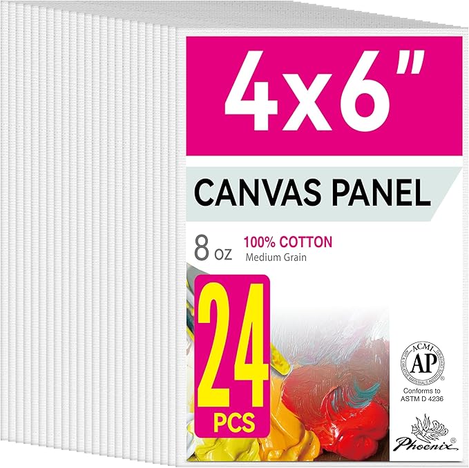 PHOENIX Small Painting Canvas Panels 4x6 Inch, 24 Bulk Pack - 8 Oz Triple by PHOENIX