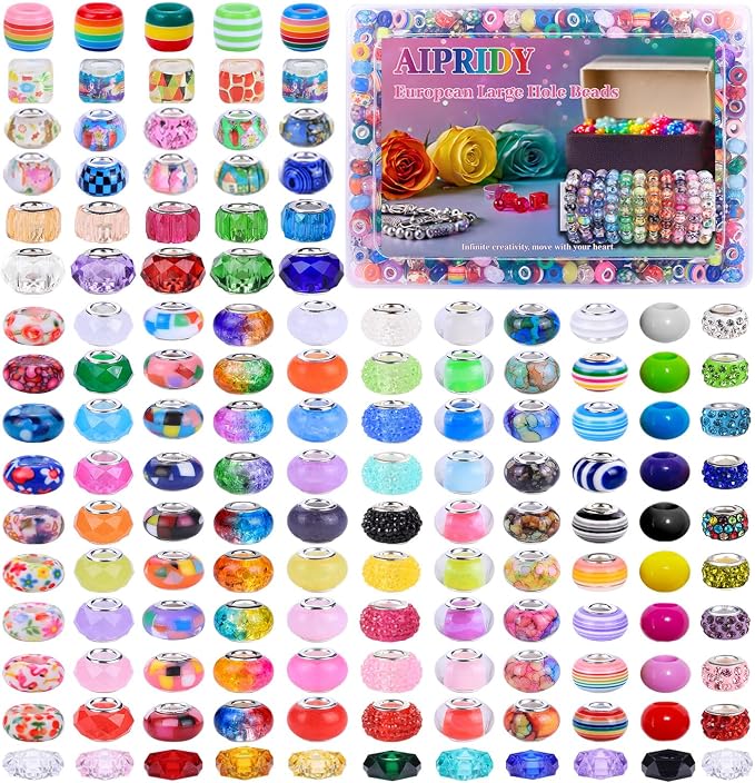 Aipridy European Large Hole Beads, Colorful Glass Charm Beads Set by AIPRIDY