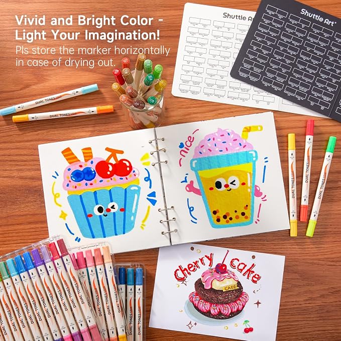 Shuttle Art 120 Colors Dual Tone Acrylic Paint Markers, 60 Pack Acrylic Paint - Image 8