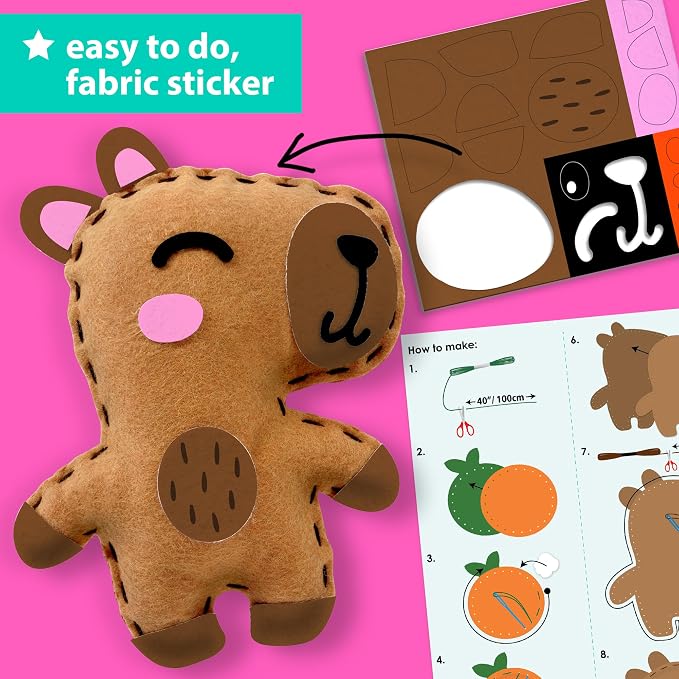 KRAFUN Beginner Sewing Kit, Sew Capybara & Orange, Pre-Cut Felt, Ages 5+ | - Image 5