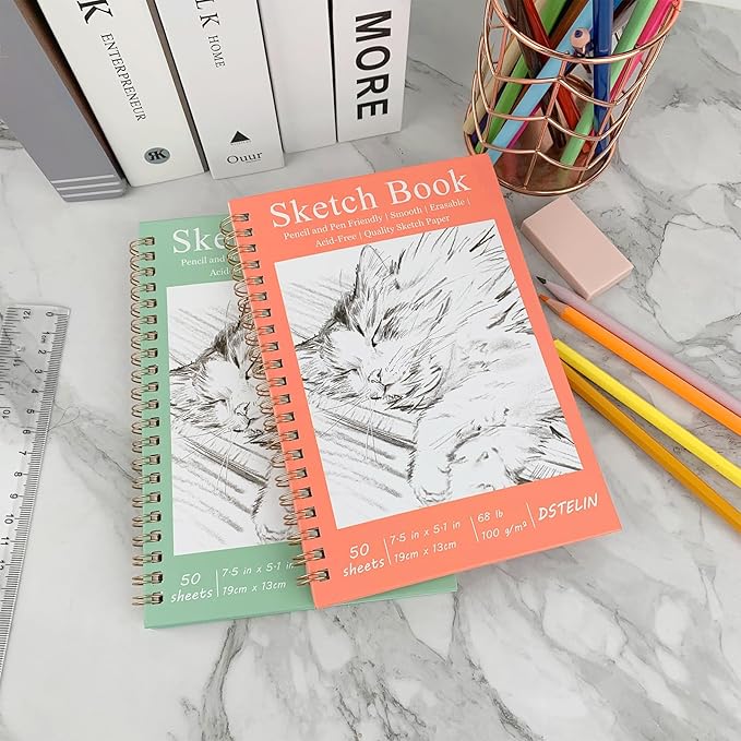 DSTELIN 2 Pack Hardcover Sketchbooks, 7.5x5.1 Inch Spiral Sketch Book - Image 5