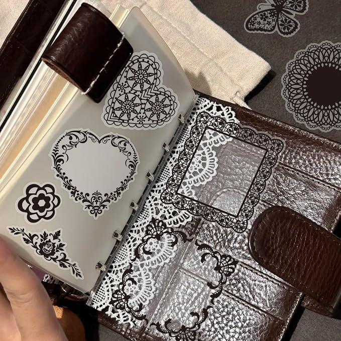 130 Pcs Vintage Black White Lace Scrapbook Stickers - Image 4
