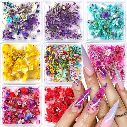 8 Boxs Dried Flowers for Nail Art, Colorful Mini Real Natural Flowers | Nail by SUTOZMIWE