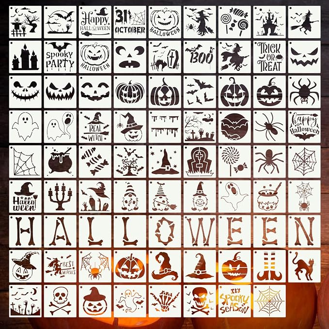 80 Pcs 3 x 3 Inch Halloween Stencils by DZXCYZ