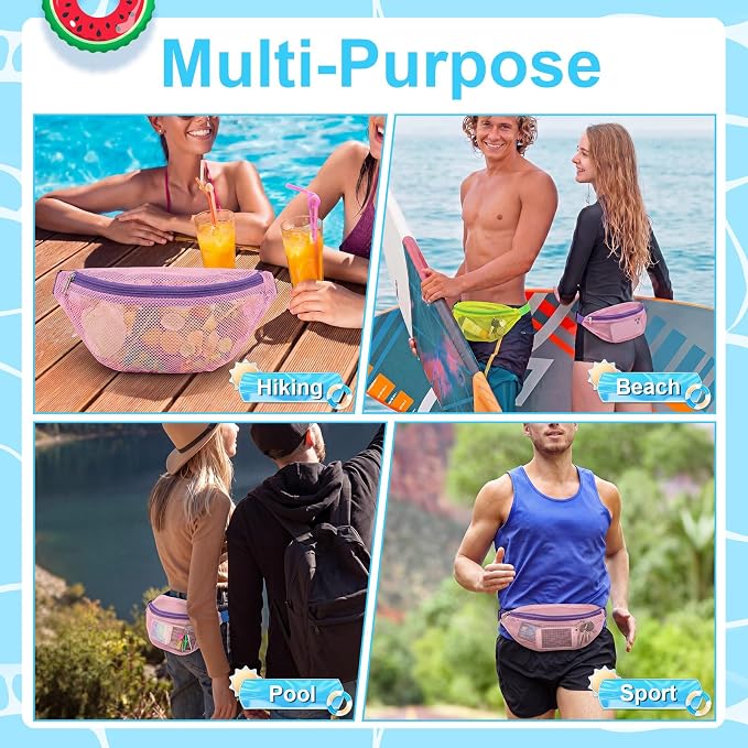 Hsei 2 Pcs Mesh Shell Bags for Beach Shelling Seashell Collecting Fanny Pack - Image 4