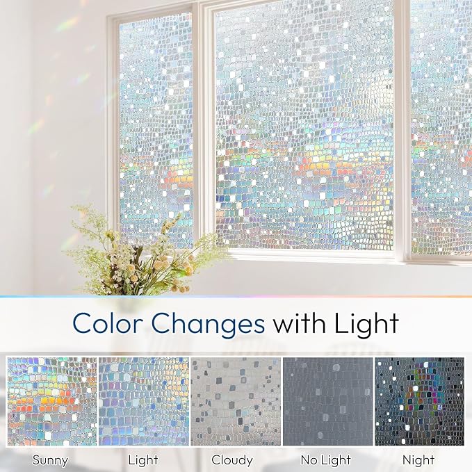 rabbitgoo Window Privacy Film Decorative Rainbow Cling, 35.4" x 157.4" | 3D - Image 5