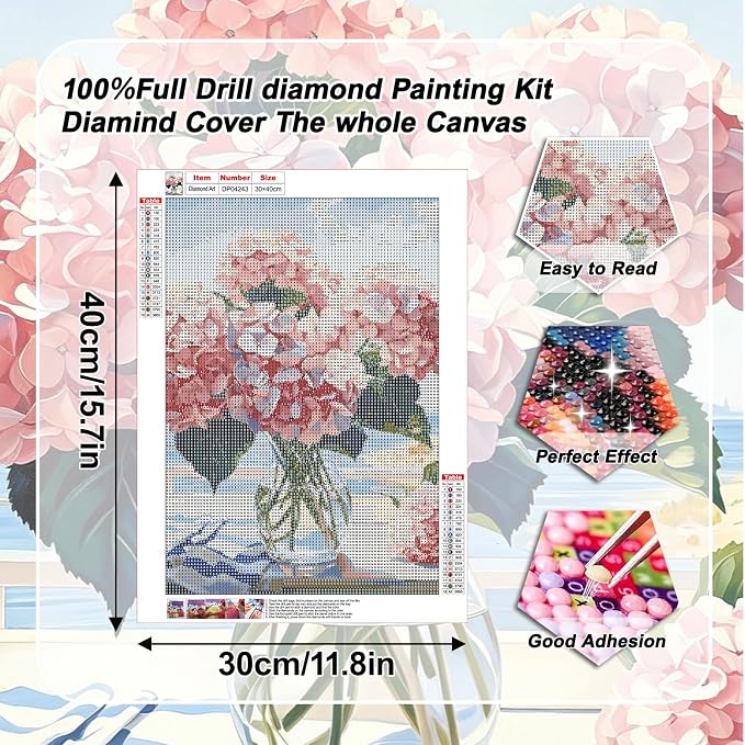 VeGuude Diamond Art Kits for Adults, Full Drill Hydrangea Flowers Diamond - Image 3