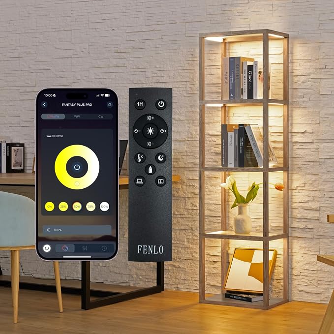 FENLO Fantasy Plus 66" Luxury Glass Display Shelf, Rustic Wood | Dimmable LED by FENLO
