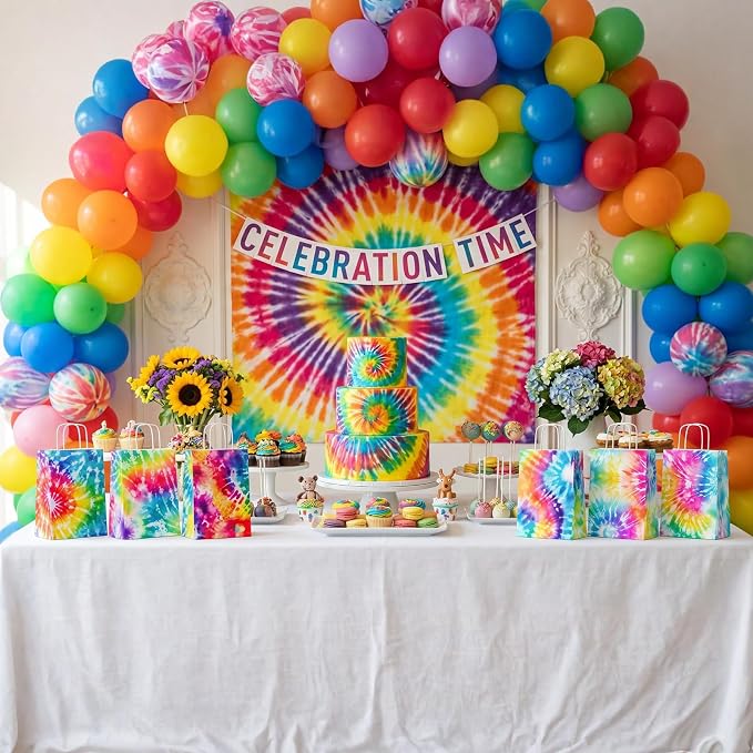 24 Pack Tie Dye Party Favor Bags, Rainbow Tie Dye Gift Bags - Image 8