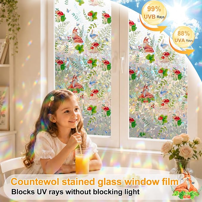 Countewol Privacy Window Films Stain Glass Cling No Glue Anti-UV Window Sticker - Image 5