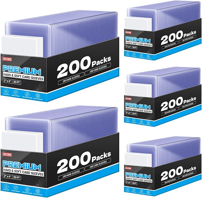 1000 Card Sleeves Hard Plastic, Sooez Premium 35PT 3"X4" Baseball Card by Sooez