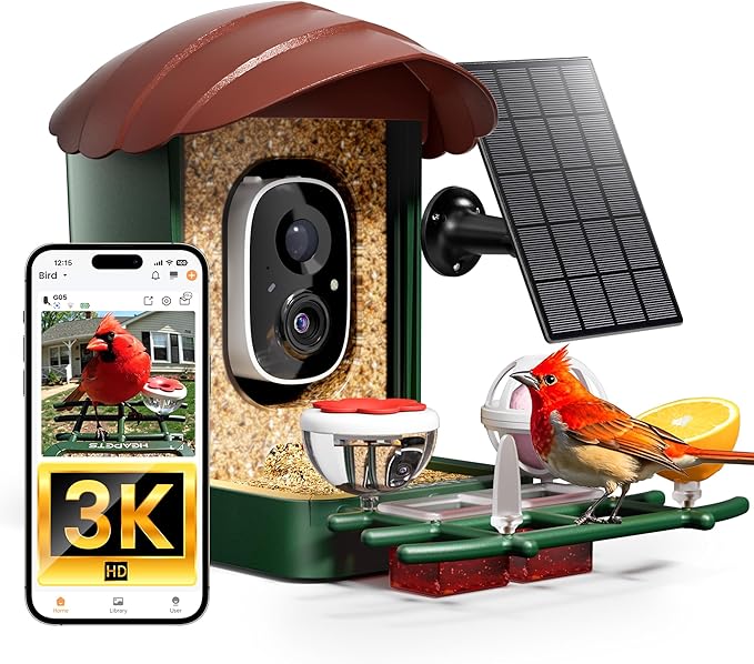 HEAPETS Bird Feeder with Camera Solar Powered, 3K HD Video, AI Bird Recognition by Heapets
