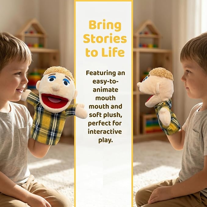 Family Hand Puppets for Kids, Includes Grandpa, Son - Image 2