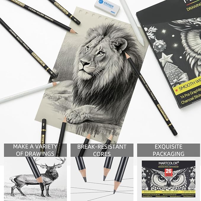 MARTCOLOR 26 Pcs Drawing Sketching Pencil Set, Graphite Pencils | Charcoal - Image 4