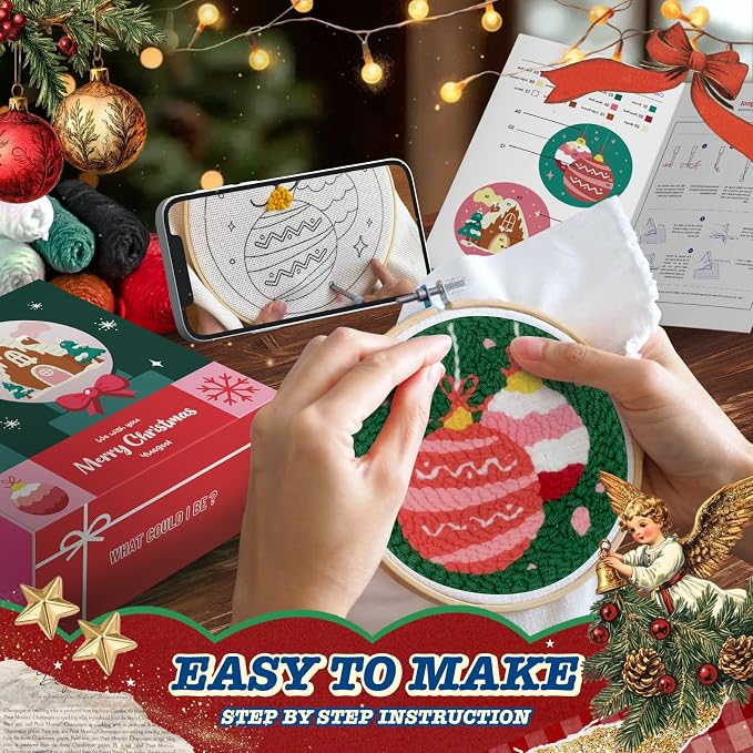 yuegool 2PCS Christmas Punch Needle Decoration Kit, Easy DIY Punch Needle - Image 4