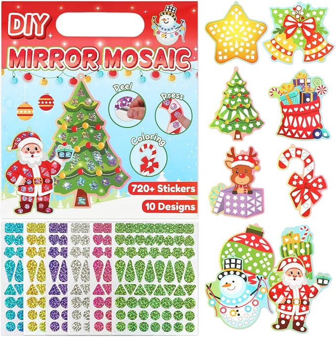 JULEASEL Mirror Mosaic Craft Kit, Christmas Sticker Activity Ages 4-8 | Spark by JULEASEL