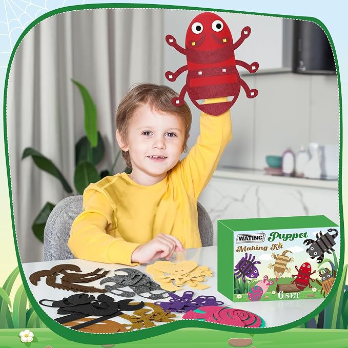 WATINC 6Pcs Hand Puppet Making Kit, Art Craft Felt Sock Puppet Toys, Creative - Image 6