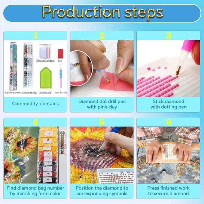Diamond Paintings Kits for Beginners, Colorful Sun Flower Diamond Art Kits for - Image 6