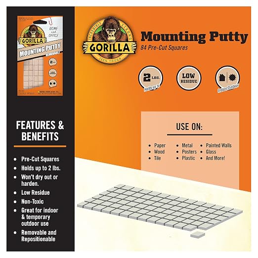 Gorilla Mounting Putty, Natural Tan Color, 84 Pre-Cut Squares - Image 5